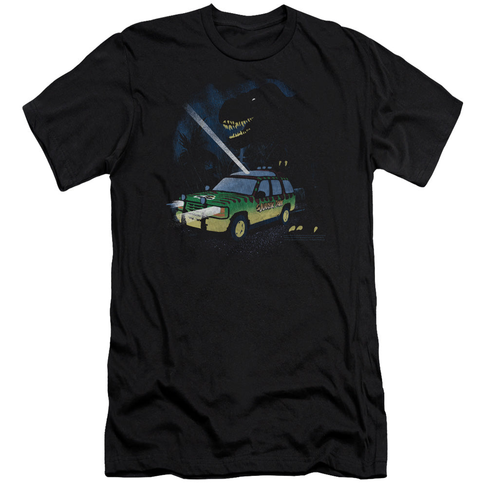 AN OFFCIALLY LICENSED JURASSIC PARK TURN IT OFF MEN'S PREMIUM SLIM FIT T-SHIRT BLACK