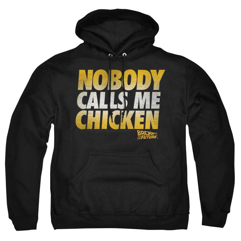 AN OFFCIALLY LICENSED BACK TO THE FUTURE CHICKEN ADULT UNISEX PULLOVER HOODIE BLACK