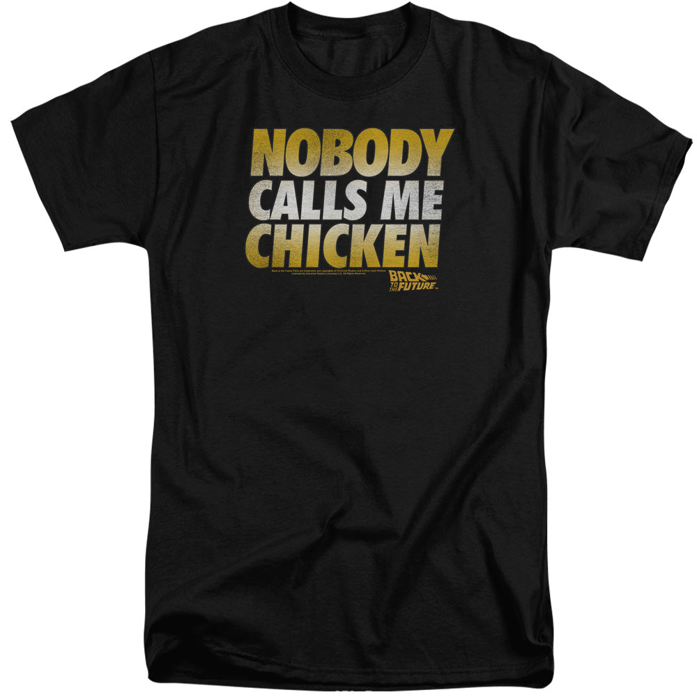 AN OFFCIALLY LICENSED BACK TO THE FUTURE CHICKEN MEN'S TALL FIT T-SHIRT BLACK