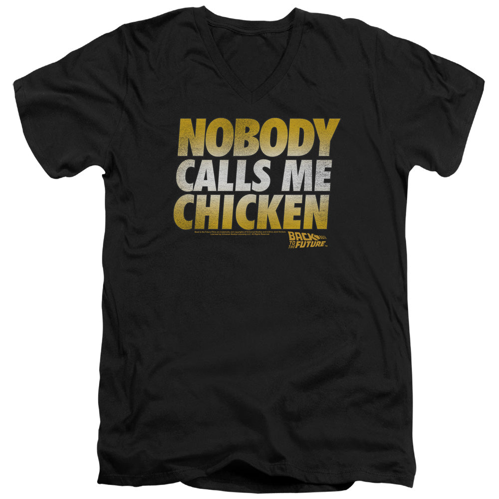 AN OFFCIALLY LICENSED BACK TO THE FUTURE CHICKEN MEN'S V-NECK T-SHIRT BLACK