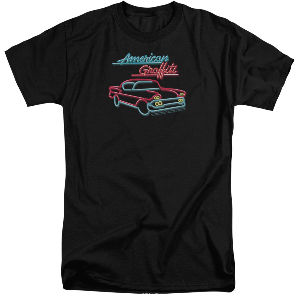 AN OFFCIALLY LICENSED AMERICAN GRAFITTI NEON MEN'S TALL FIT T-SHIRT BLACK