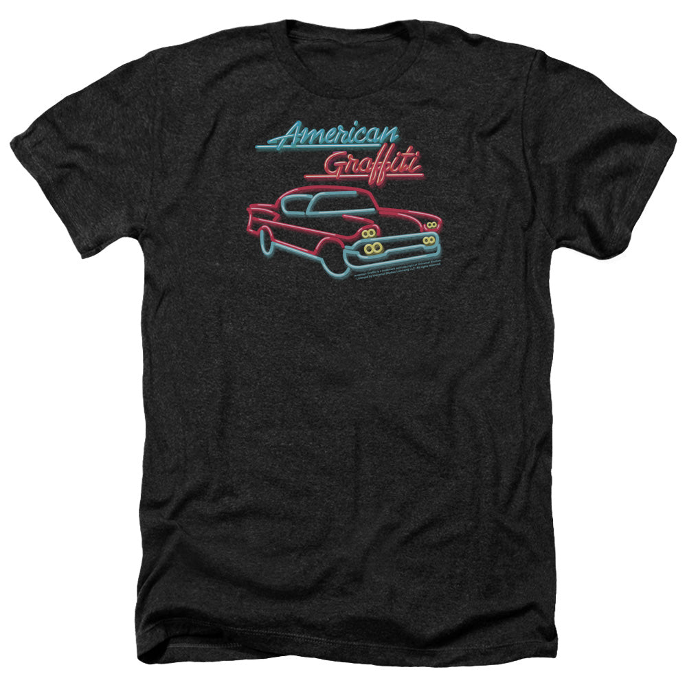 AN OFFCIALLY LICENSED AMERICAN GRAFITTI NEON MEN'S HEATHER T-SHIRT CHARCOAL