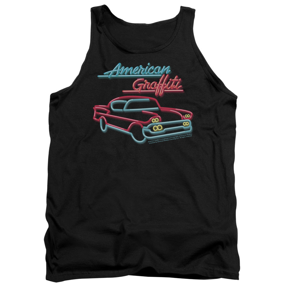AN OFFCIALLY LICENSED AMERICAN GRAFITTI NEON ADULT UNISEX TANK TOP BLACK