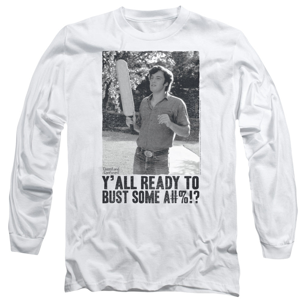 AN OFFCIALLY LICENSED DAZED AND CONFUSED PADDLE MEN'S LONG SLEEVE T-SHIRT WHITE