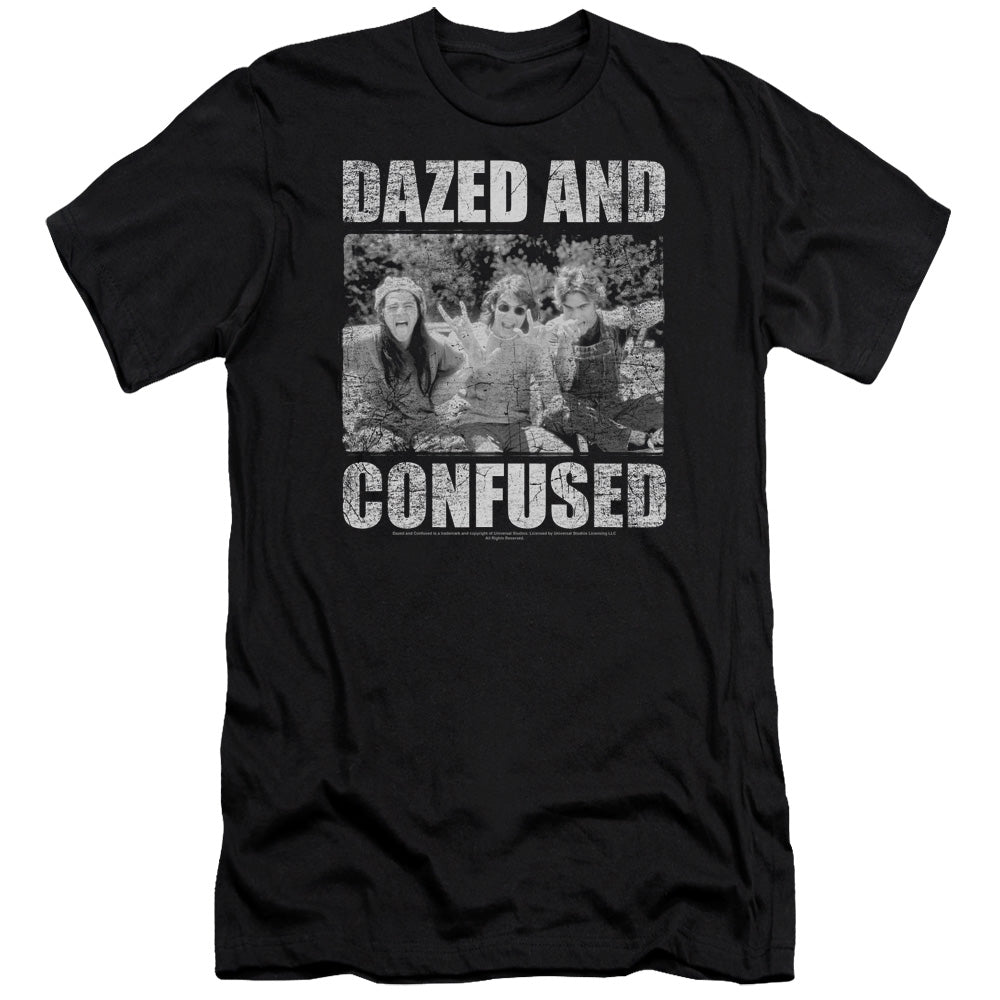 AN OFFCIALLY LICENSED DAZED AND CONFUSED ROCK ON MEN'S PREMIUM SLIM FIT T-SHIRT BLACK