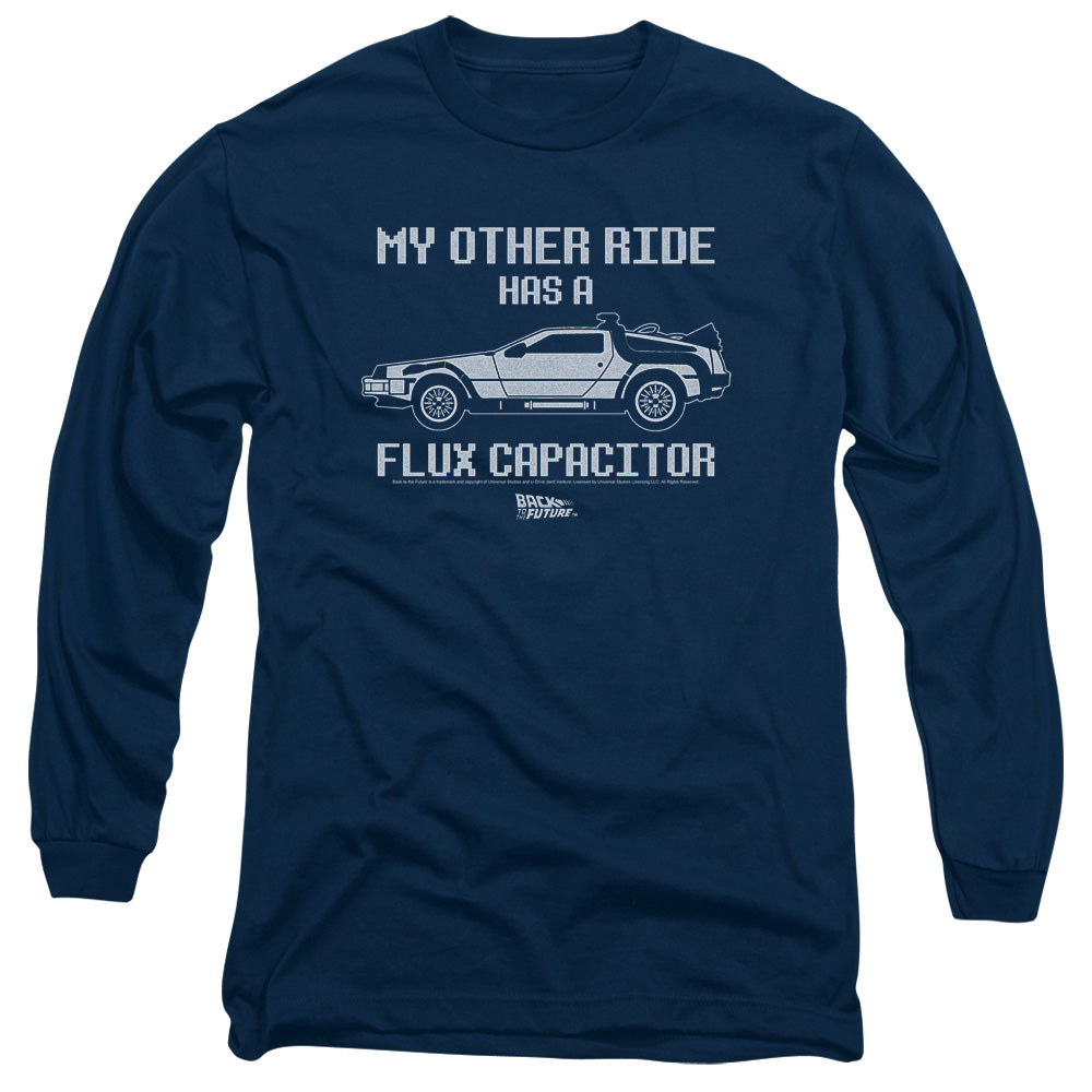 AN OFFCIALLY LICENSED BACK TO THE FUTURE OTHER RIDE MEN'S LONG SLEEVE T-SHIRT NAVY