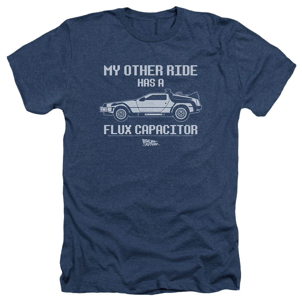AN OFFCIALLY LICENSED BACK TO THE FUTURE OTHER RIDE MEN'S HEATHER T-SHIRT NAVY
