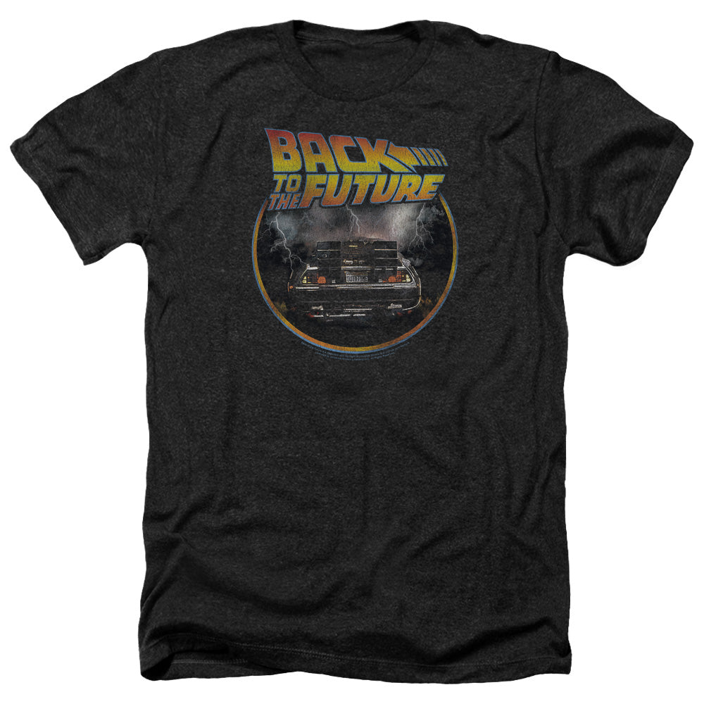 AN OFFCIALLY LICENSED BACK TO THE FUTURE BACK MEN'S HEATHER T-SHIRT CHARCOAL