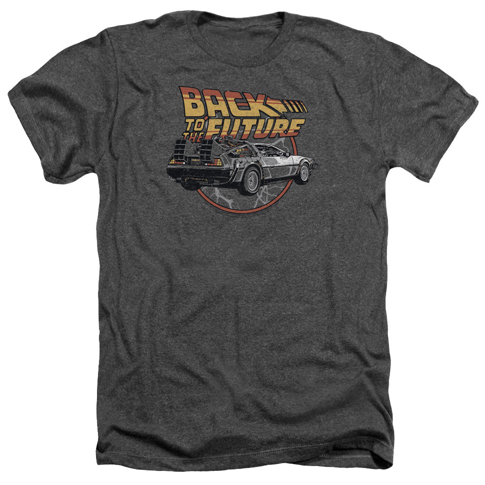 AN OFFCIALLY LICENSED BACK TO THE FUTURE TIME MACHINE MEN'S HEATHER T-SHIRT CHARCOAL