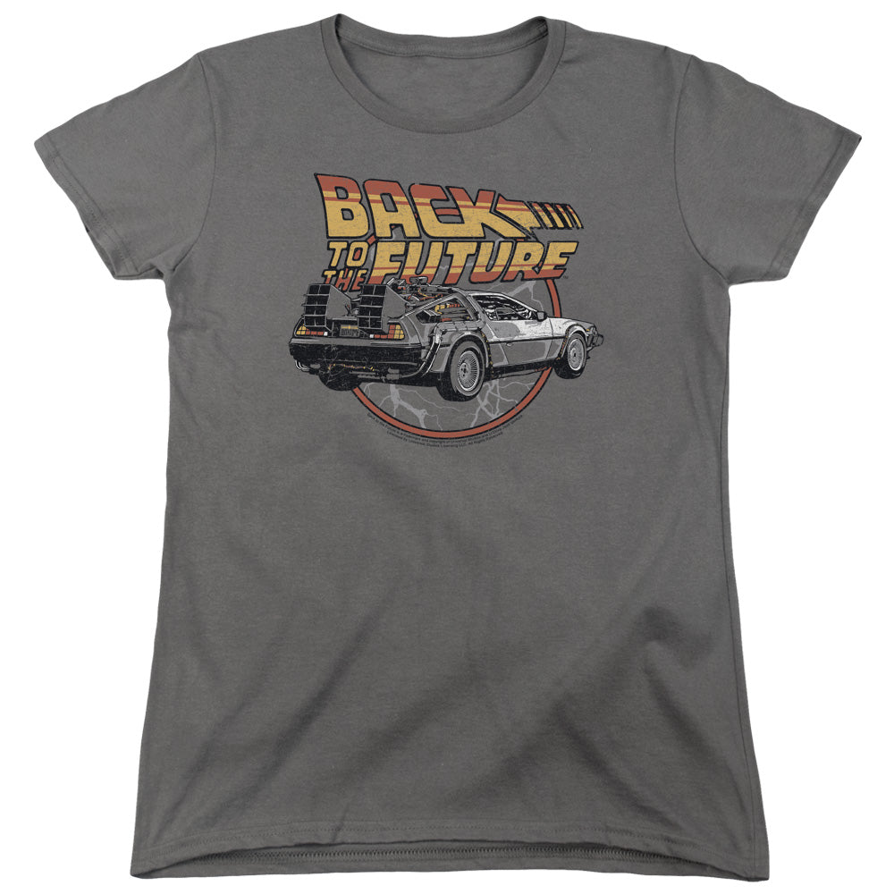 AN OFFCIALLY LICENSED BACK TO THE FUTURE TIME MACHINE WOMEN'S REGULAR FIT T-SHIRT CHARCOAL