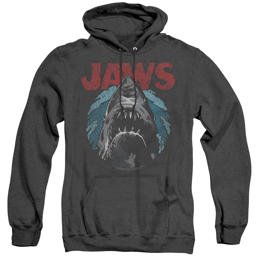 AN OFFCIALLY LICENSED JAWS WATER CIRCLE ADULT UNISEX HEATHER PULLOVER HOODIE BLACK