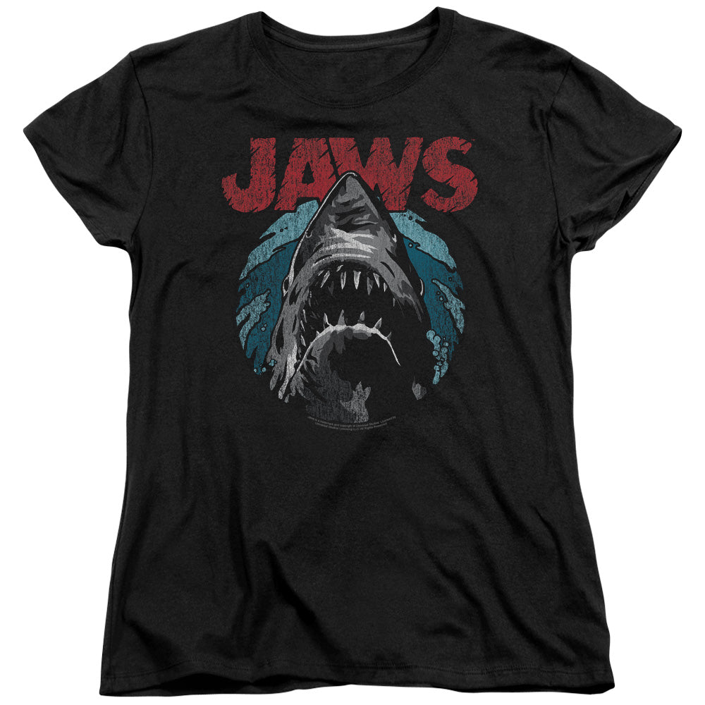 AN OFFCIALLY LICENSED JAWS WATER CIRCLE WOMEN'S REGULAR FIT T-SHIRT BLACK