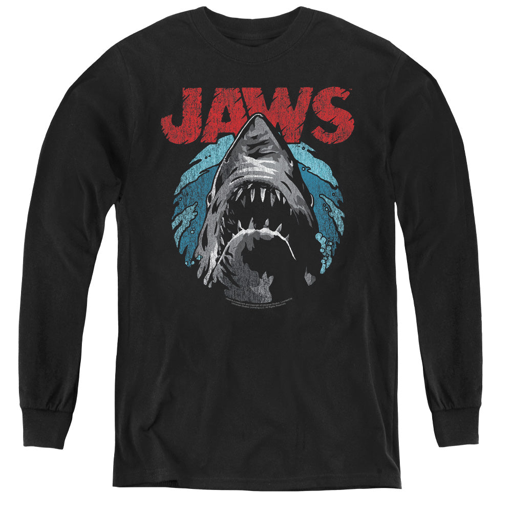 AN OFFCIALLY LICENSED JAWS WATER CIRCLE YOUTH LONG SLEEVE T-SHIRT BLACK