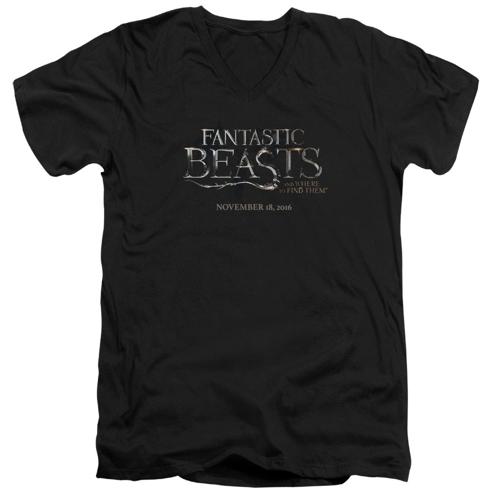 AN OFFCIALLY LICENSED FANTASTIC BEASTS LOGO MEN'S V-NECK T-SHIRT BLACK