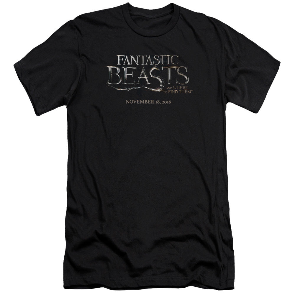 AN OFFCIALLY LICENSED FANTASTIC BEASTS LOGO MEN'S PREMIUM SLIM FIT T-SHIRT BLACK