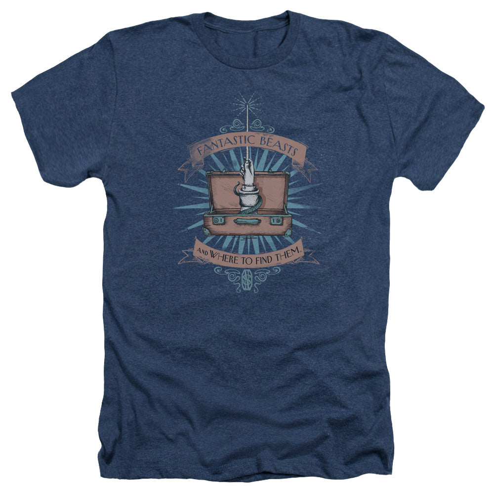 AN OFFCIALLY LICENSED FANTASTIC BEASTS BRIEFCASE MEN'S HEATHER T-SHIRT NAVY