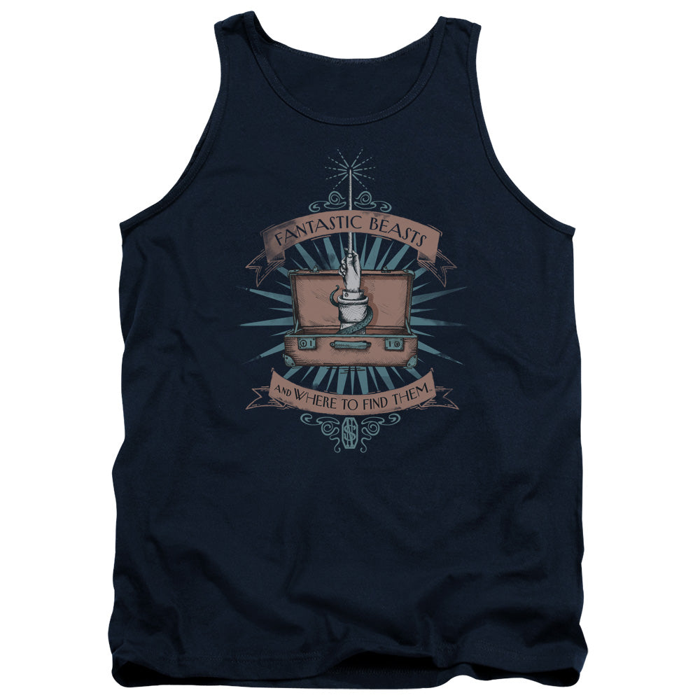 AN OFFCIALLY LICENSED FANTASTIC BEASTS BRIEFCASE ADULT UNISEX TANK TOP NAVY