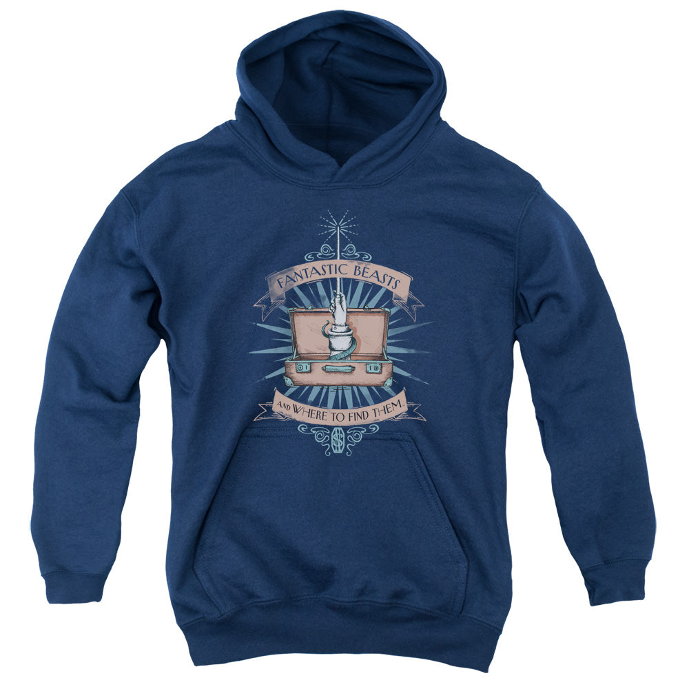 AN OFFCIALLY LICENSED FANTASTIC BEASTS BRIEFCASE YOUTH HOODIE NAVY