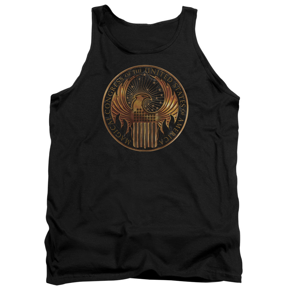 AN OFFCIALLY LICENSED FANTASTIC BEASTS MAGICAL CONGRESS CREST ADULT UNISEX TANK TOP BLACK