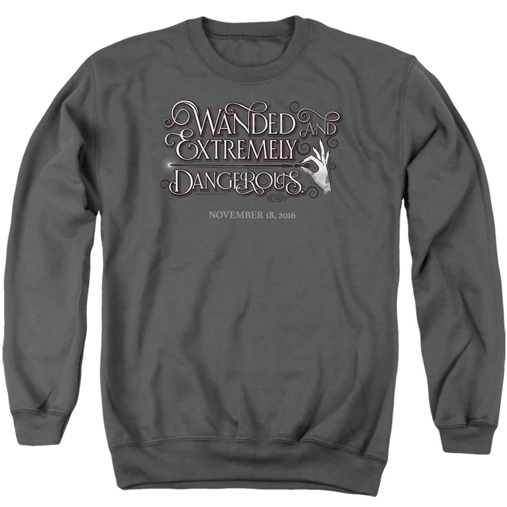 AN OFFCIALLY LICENSED FANTASTIC BEASTS WANDED ADULT UNISEX CREWNECK SWEATSHIRT CHARCOAL