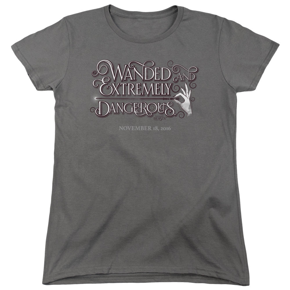 AN OFFCIALLY LICENSED FANTASTIC BEASTS WANDED WOMEN'S REGULAR FIT T-SHIRT CHARCOAL