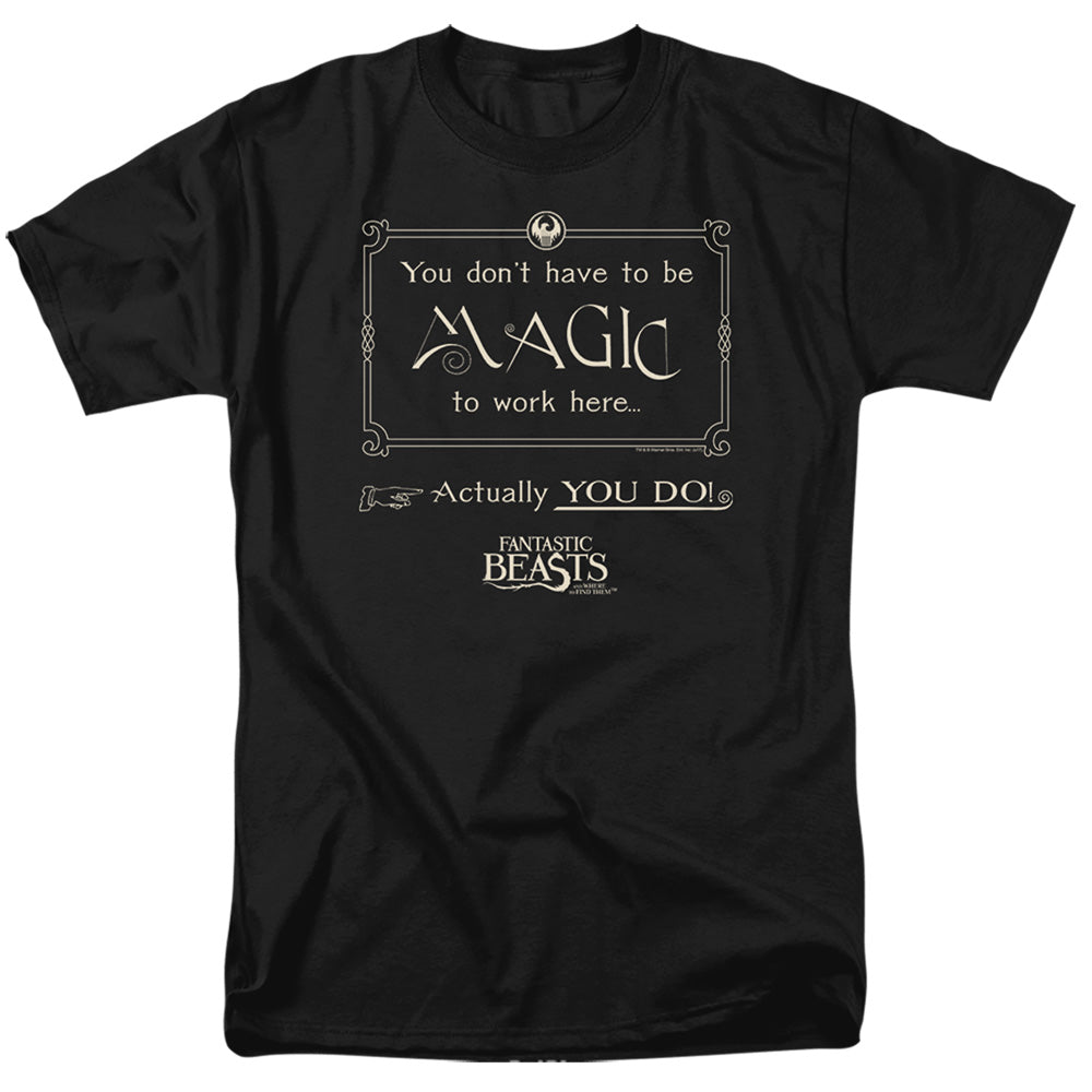 AN OFFCIALLY LICENSED FANTASTIC BEASTS MAGIC TO WORK HERE MEN'S REGULAR FIT T-SHIRT BLACK