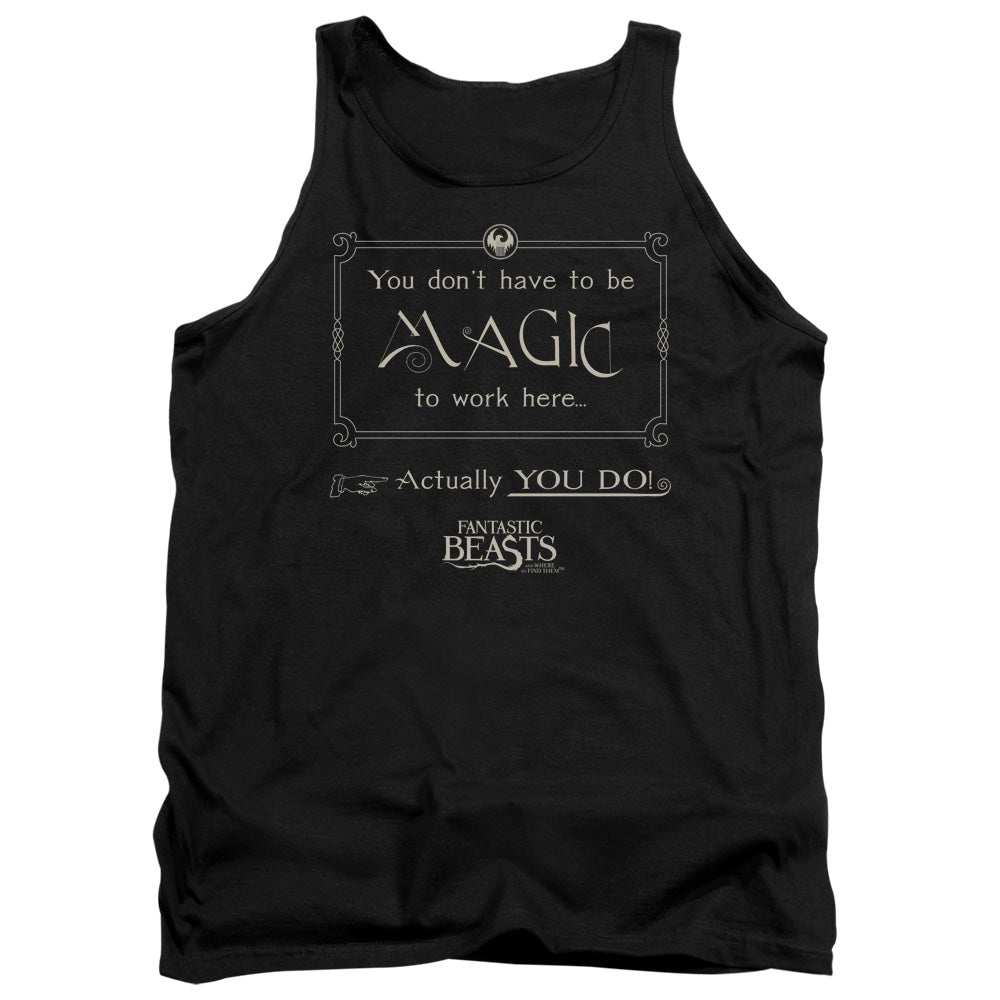 AN OFFCIALLY LICENSED FANTASTIC BEASTS MAGIC TO WORK HERE ADULT UNISEX TANK TOP BLACK