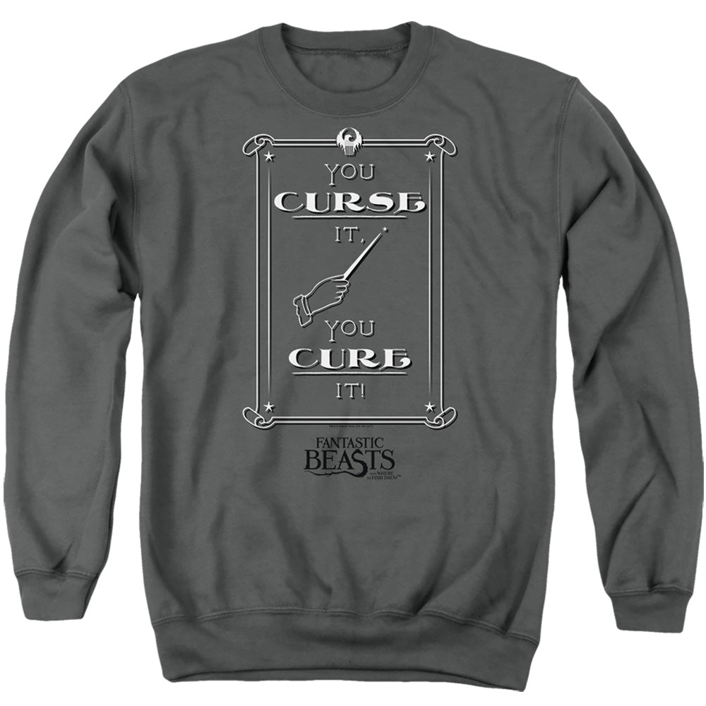AN OFFCIALLY LICENSED FANTASTIC BEASTS CURSE IT ADULT UNISEX CREWNECK SWEATSHIRT CHARCOAL