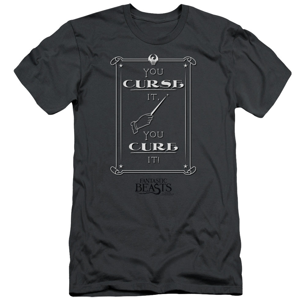 AN OFFCIALLY LICENSED FANTASTIC BEASTS CURSE IT MEN'S PREMIUM SLIM FIT T-SHIRT CHARCOAL
