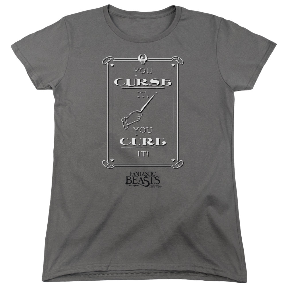 AN OFFCIALLY LICENSED FANTASTIC BEASTS CURSE IT WOMEN'S REGULAR FIT T-SHIRT CHARCOAL