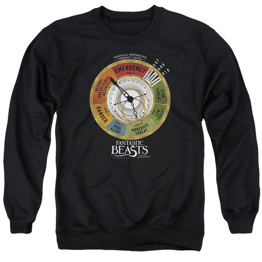 AN OFFCIALLY LICENSED FANTASTIC BEASTS THREAT GAUGE ADULT UNISEX CREWNECK SWEATSHIRT BLACK