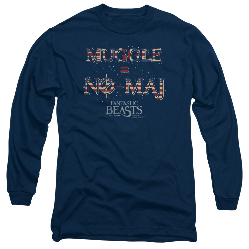 AN OFFCIALLY LICENSED FANTASTIC BEASTS UK US NO MAJ MEN'S LONG SLEEVE T-SHIRT NAVY