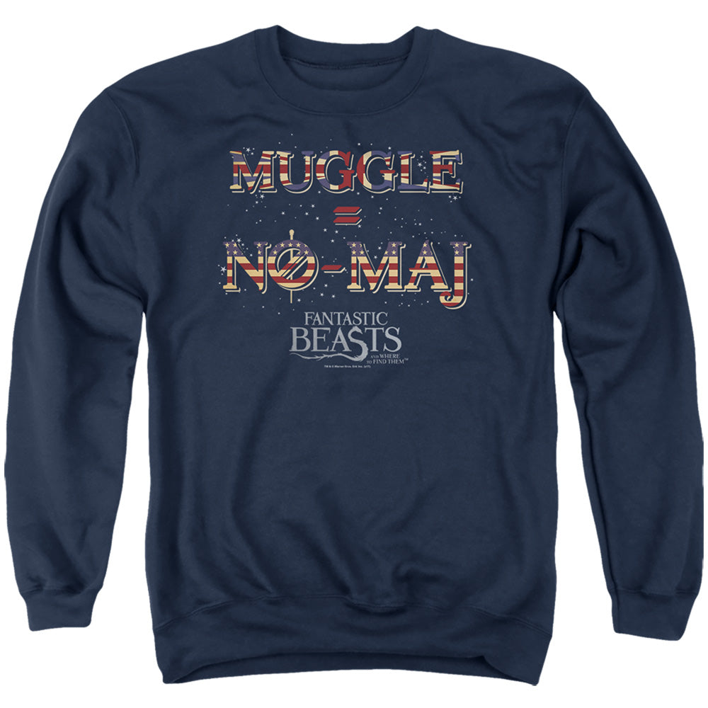 AN OFFCIALLY LICENSED FANTASTIC BEASTS UK US NO MAJ ADULT UNISEX CREWNECK SWEATSHIRT NAVY