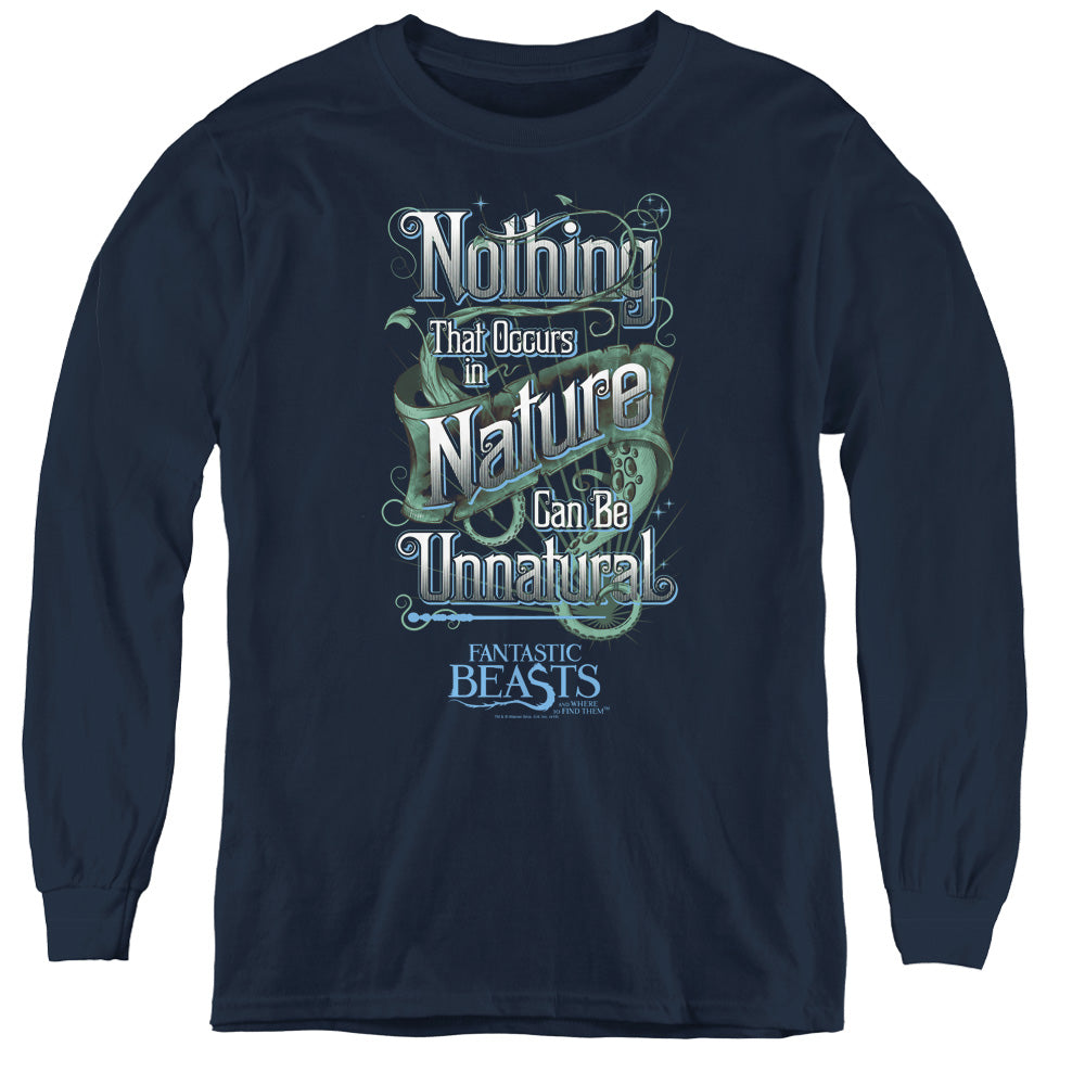 AN OFFCIALLY LICENSED FANTASTIC BEASTS UNNATURAL YOUTH LONG SLEEVE T-SHIRT NAVY