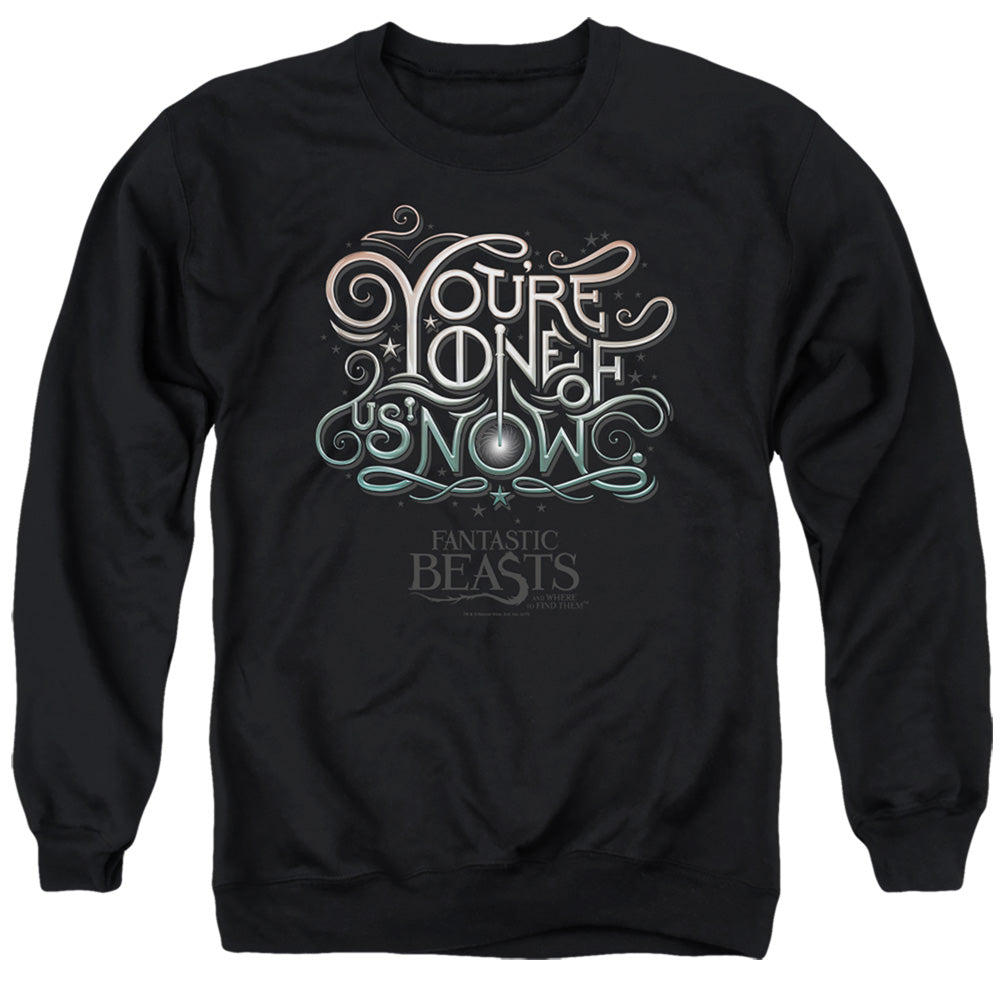 AN OFFCIALLY LICENSED FANTASTIC BEASTS ONE OF US ADULT UNISEX CREWNECK SWEATSHIRT BLACK