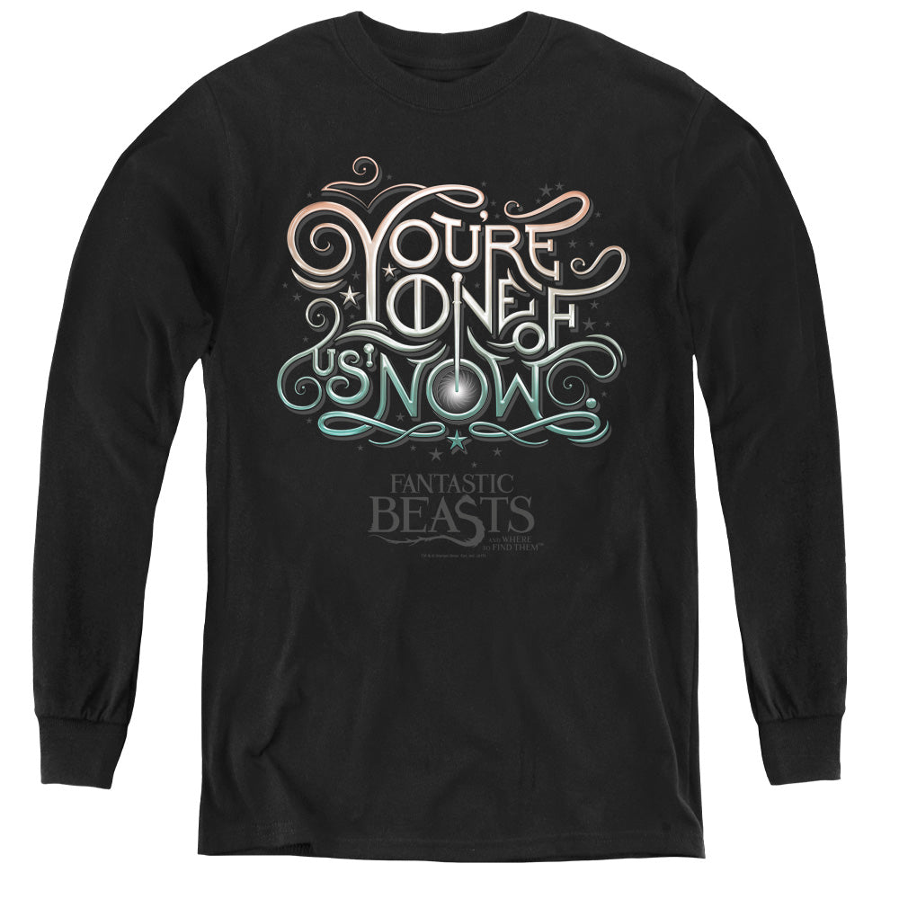 AN OFFCIALLY LICENSED FANTASTIC BEASTS ONE OF US YOUTH LONG SLEEVE T-SHIRT BLACK