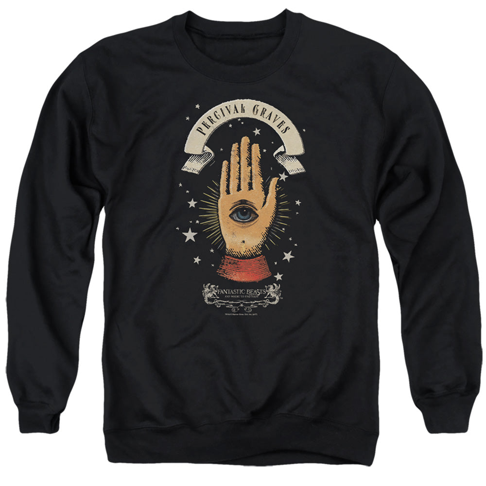 AN OFFCIALLY LICENSED FANTASTIC BEASTS PERCIVAL GRAVES ADULT UNISEX CREWNECK SWEATSHIRT BLACK