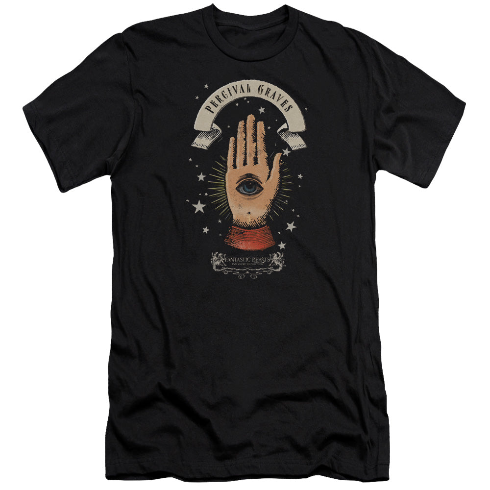 AN OFFCIALLY LICENSED FANTASTIC BEASTS PERCIVAL GRAVES MEN'S PREMIUM SLIM FIT T-SHIRT BLACK