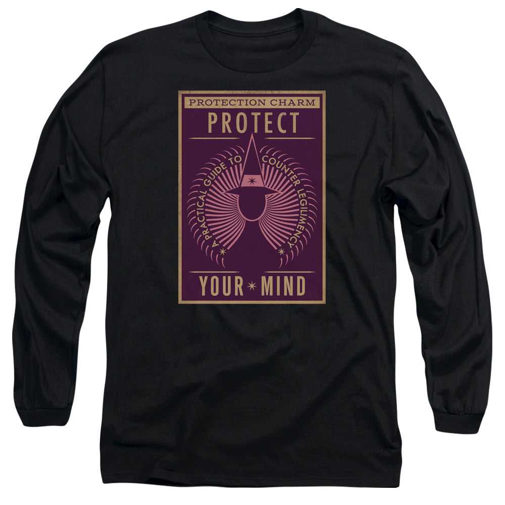 AN OFFCIALLY LICENSED FANTASTIC BEASTS PROTECT YOUR MIND MEN'S LONG SLEEVE T-SHIRT BLACK