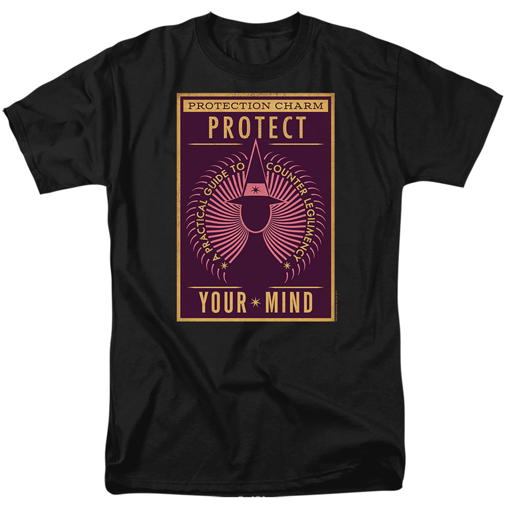 AN OFFCIALLY LICENSED FANTASTIC BEASTS PROTECT YOUR MIND MEN'S REGULAR FIT T-SHIRT BLACK
