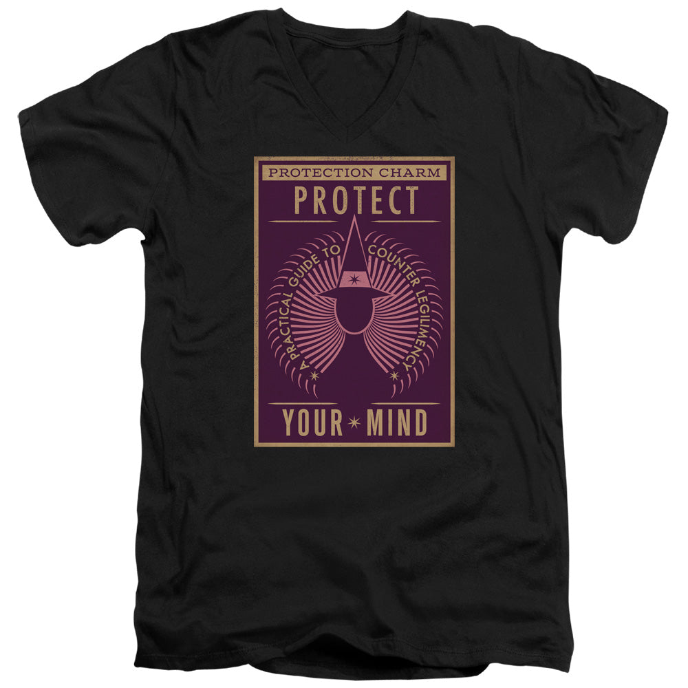 AN OFFCIALLY LICENSED FANTASTIC BEASTS PROTECT YOUR MIND MEN'S V-NECK T-SHIRT BLACK