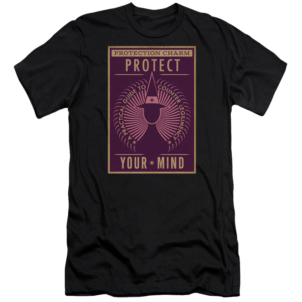 AN OFFCIALLY LICENSED FANTASTIC BEASTS PROTECT YOUR MIND MEN'S PREMIUM SLIM FIT T-SHIRT BLACK
