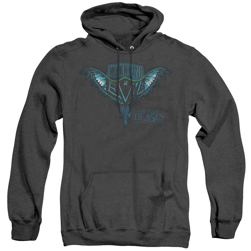 AN OFFCIALLY LICENSED FANTASTIC BEASTS SWOOPING EVIL ADULT UNISEX HEATHER PULLOVER HOODIE BLACK