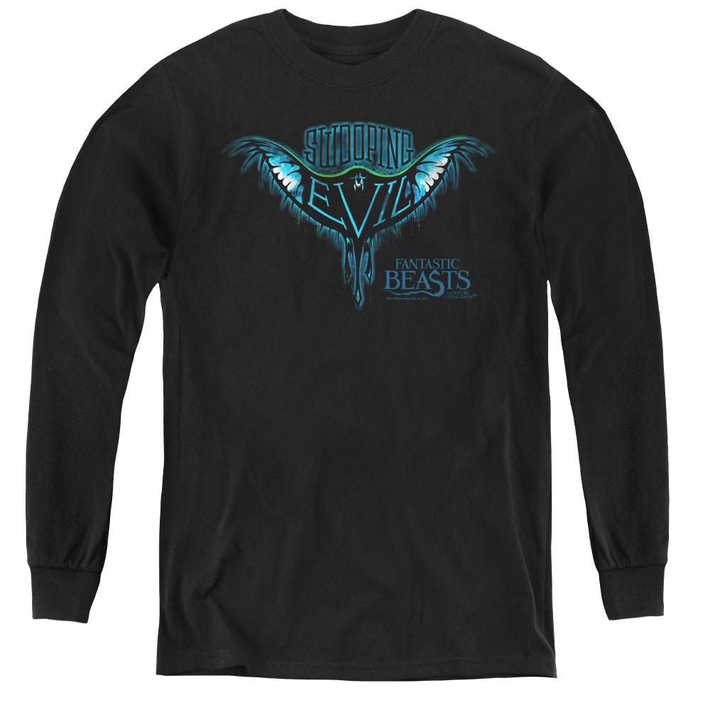 AN OFFCIALLY LICENSED FANTASTIC BEASTS SWOOPING EVIL YOUTH LONG SLEEVE T-SHIRT BLACK