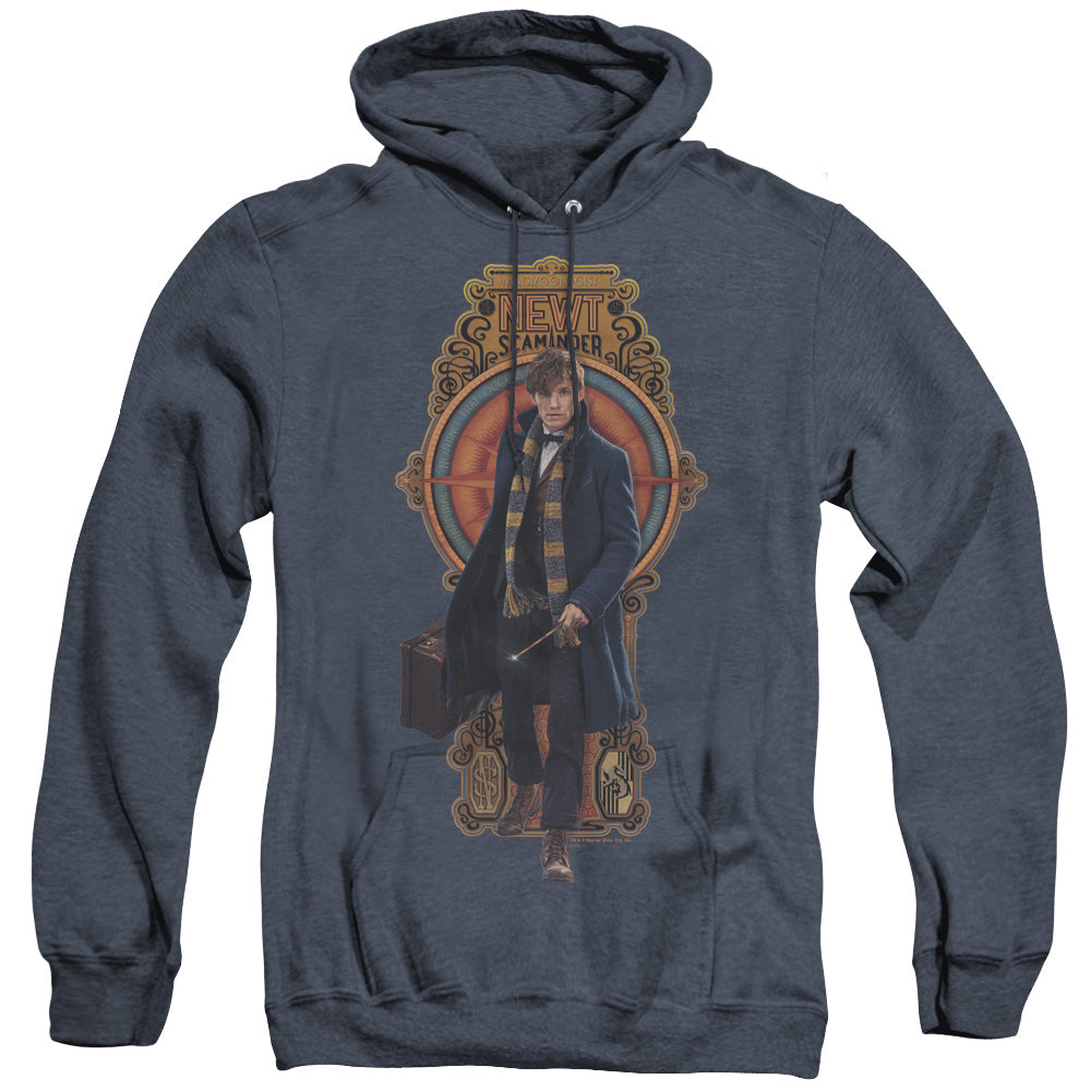 AN OFFCIALLY LICENSED FANTASTIC BEASTS NEWT SCAMANDER ADULT UNISEX HEATHER PULLOVER HOODIE NAVY