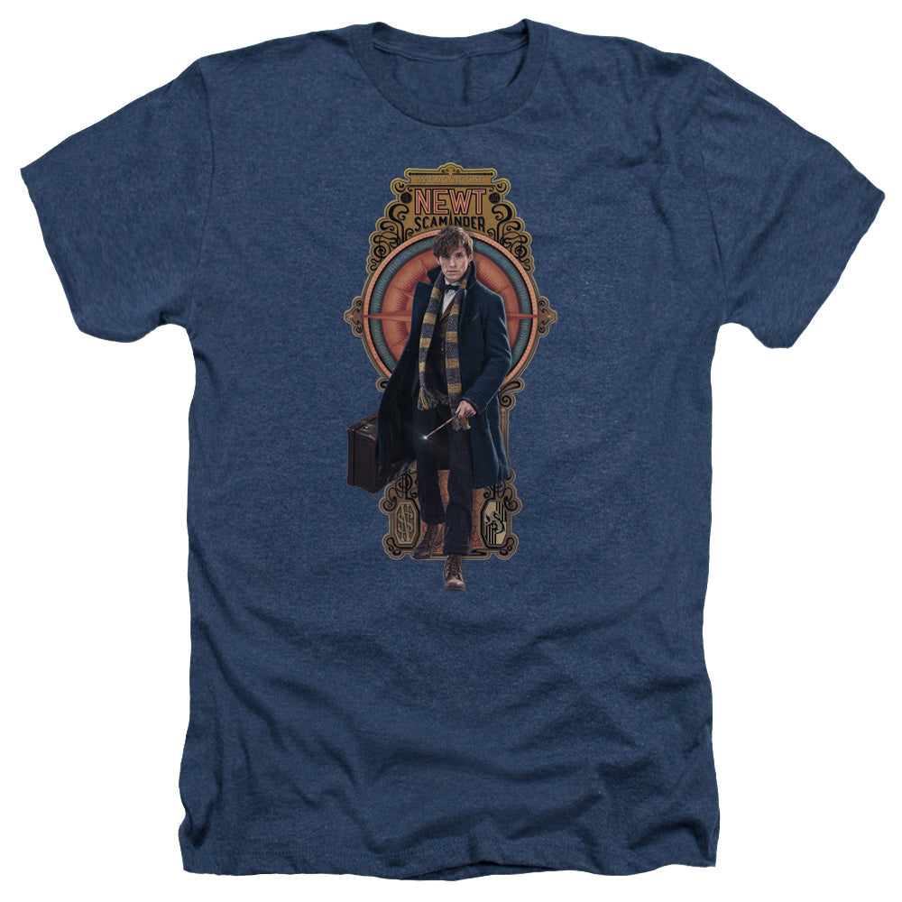 AN OFFCIALLY LICENSED FANTASTIC BEASTS NEWT SCAMANDER MEN'S HEATHER T-SHIRT NAVY