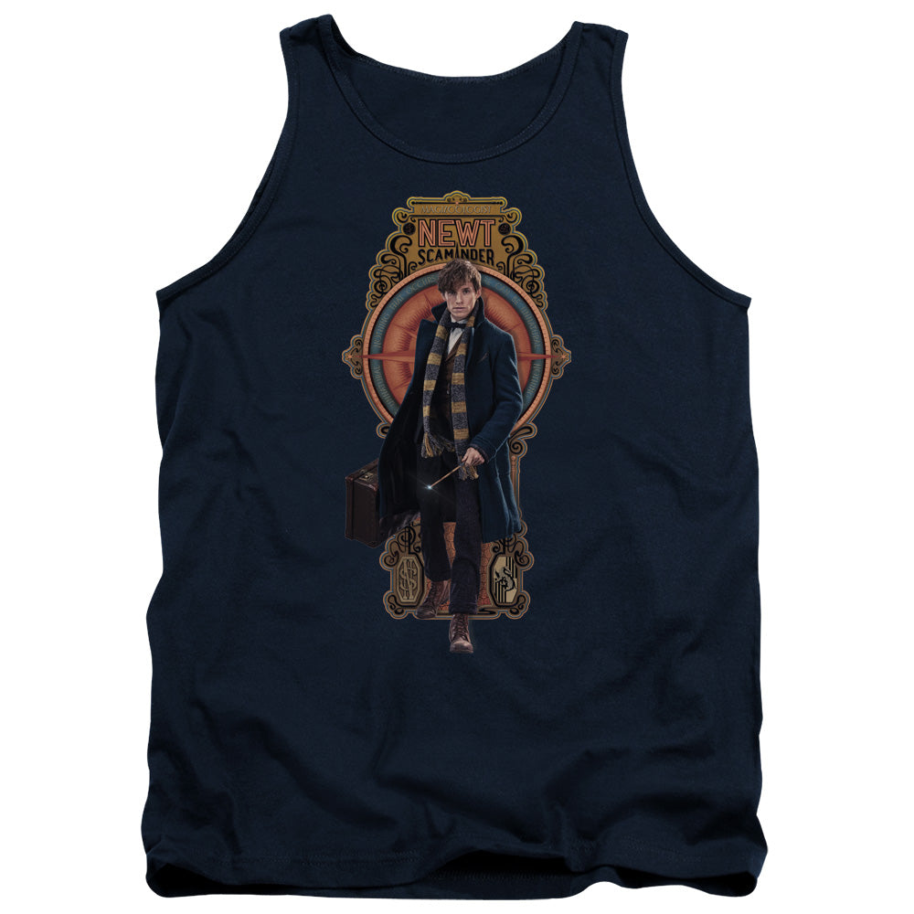 AN OFFCIALLY LICENSED FANTASTIC BEASTS NEWT SCAMANDER ADULT UNISEX TANK TOP NAVY