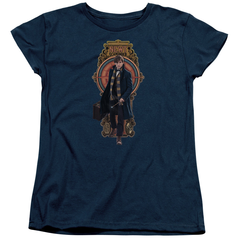AN OFFCIALLY LICENSED FANTASTIC BEASTS NEWT SCAMANDER WOMEN'S REGULAR FIT T-SHIRT NAVY