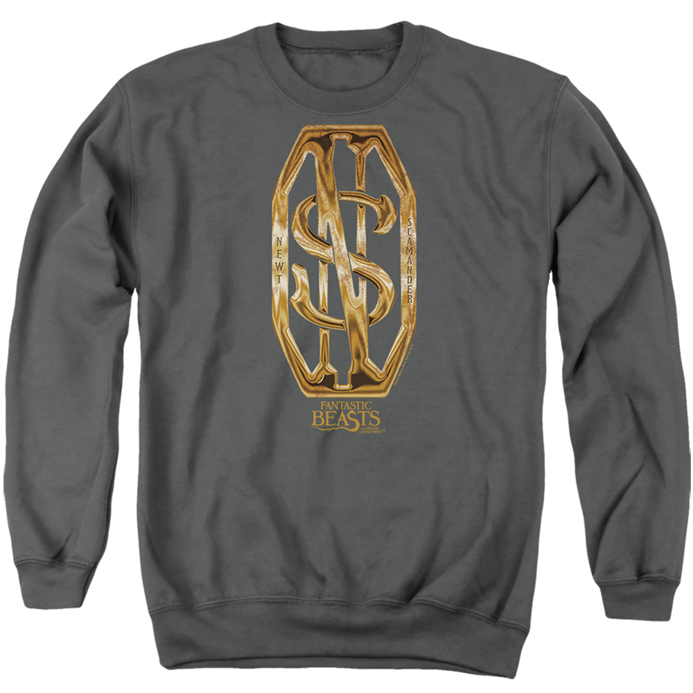 AN OFFCIALLY LICENSED FANTASTIC BEASTS SCAMANDER MONOGRAM ADULT UNISEX CREWNECK SWEATSHIRT CHARCOAL