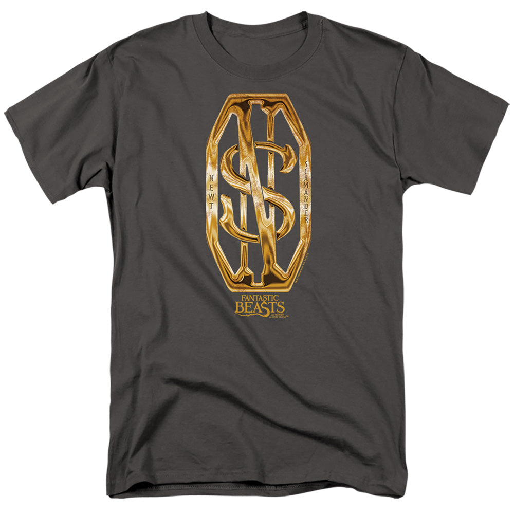 AN OFFCIALLY LICENSED FANTASTIC BEASTS SCAMANDER MONOGRAM MEN'S REGULAR FIT T-SHIRT CHARCOAL